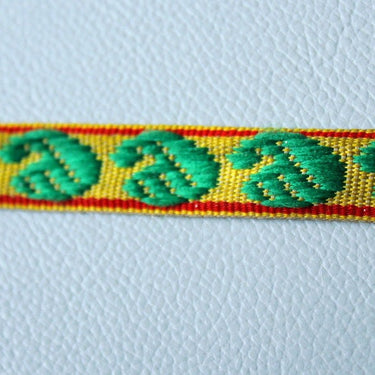 Yellow Fabric Trim With Green And Red Embroidery Thread Lace Trim, 15mm wide
